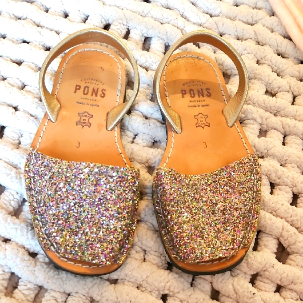 PONS Kids Glitter Avarca Sandals - Gold Multicolor (Size 3)